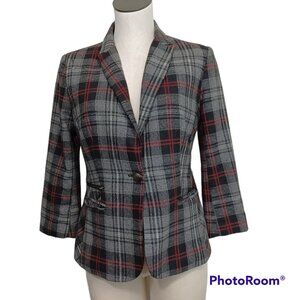Olivia Moon Blazer Jacket Womens Small Gray Wool Blend Plaid Lined Academia